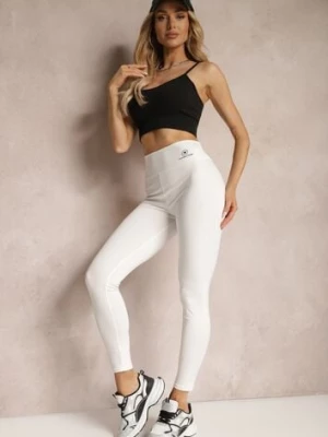 Białe Legginsy High Waist z Gumką w Pasie Cloen