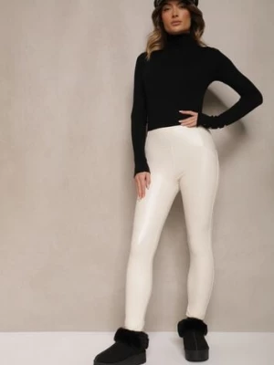 Białe Legginsy High Waist z Ociepleniem Faladi