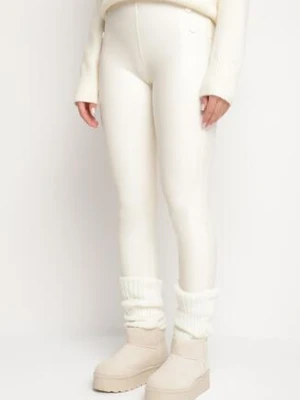 Białe Legginsy z Ekoskóry z Guzikami Wysokim Stanem i Gumką w Talii Sintheria defox