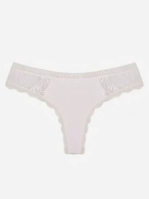 Białe Majtki Stringi Ozdobione Koronką z Bawełną Meniliphis
