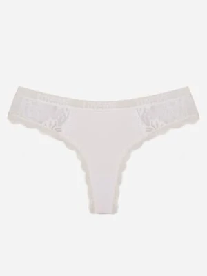 Białe Majtki Stringi z Subtelną Koronką z Bawełną Adriedah han