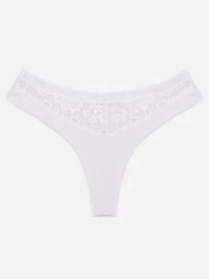 Białe Majtki Typu Stringi z Bawełną i Koronką Zeliche
