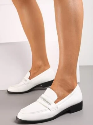 Białe Mokasyny z Ekoskóry z Paskiem z Cyrkoniami Chesei