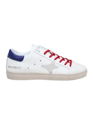 Białe/Niebieskie Skórzane Sneakersy z Kolorowymi Szczegółami Ama Brand