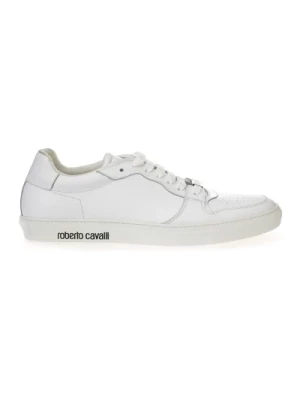 Białe Niskie Sneakersy Skórzane Roberto Cavalli