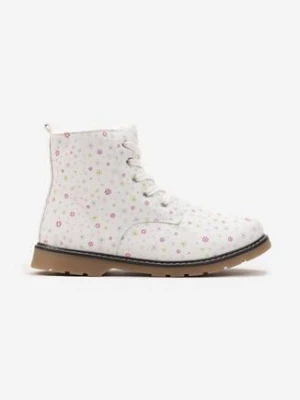Białe Ocieplane Botki za Kostkę w Kwiaty Tiero