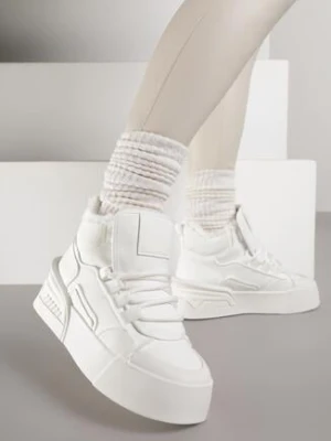 Zdjęcie produktu Białe Ocieplane Sneakersy na Grubej Podeszwie z Tłoczonym Wzorem Anweda
