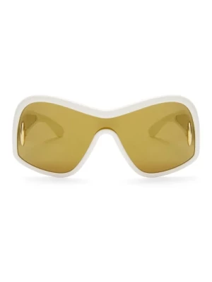 Białe Okulary Maskowe z Złotą Soczewką Loewe