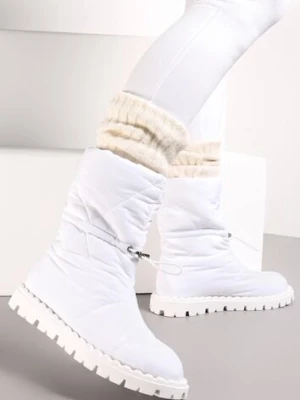 Białe Pikowane Śniegowce na Płaskiej Podeszwie z Protektorem Cornita