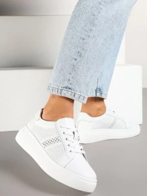 Białe Płaskie Ażurowe Sneakersy ze Skóry Naturalnej i Skórzaną Wkładką Lavili