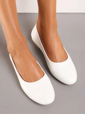 Białe Płaskie Balerinki z Imitacji Skóry Wsuwane z Okrągłym Noskiem Jemenna