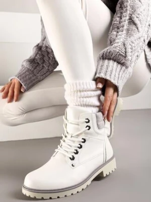 Białe Płaskie Klasyczne Traperki ze Sznurowaniem Lobanne vices