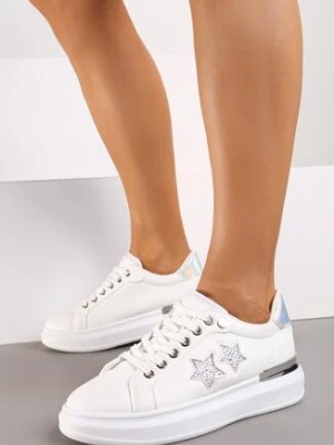 Białe Płaskie Sneakersy z Gwiazdkami i Metalicznymi Wstawkami Jalelia