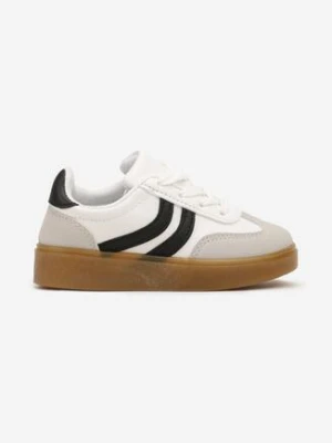 Białe Płaskie Sznurowane Buty Sportowe Sneakersy z Paskami Azilena