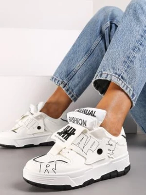 Białe Płaskie Sznurowane Sneakersy z Napisami Friefra