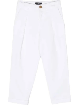 Białe Plisowane Spodnie Unisex Balmain