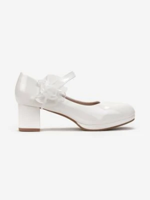 Białe Półbuty na Słupku z Ozdobną Kokardką Evames