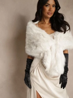 Białe Ponczo w Ozdobne Futerko Inesema