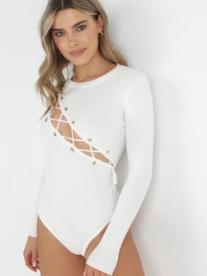 Białe Prążkowane Body z Gorsetowym Wiązaniem Dyllia elsa.m by may