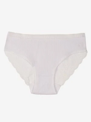 Białe Prążkowane Majtki Figi z Bawełny Zdobione Koronką Erwelia han