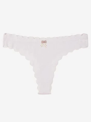 Białe Prążkowane Majtki Stringi z Bawełny Ilweda