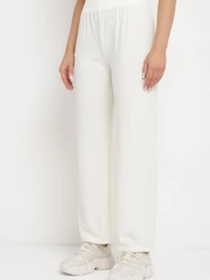 Białe Prążkowane Spodnie Szerokie z Gumką w Pasie Drasia glo-story
