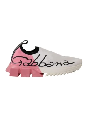 Białe Różowe Slip-On Sneakers Dolce & Gabbana