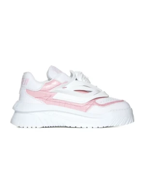 Białe Różowe Sneakersy Panelowe Versace