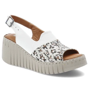 Białe Sandały Artiker Skórzane Obuwie Damskie Na Koturnie