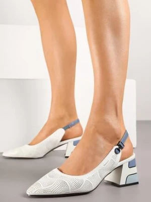 Białe Sandały Ażurowe na Obcasie z Metaliczną Wstawką i Skórzaną Wkładką Milindaia vices