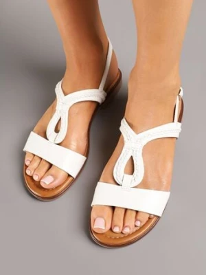 Białe Sandały Boho z Plecionym Paseczkiem i Zapięciem na Sprzączkę Deliven mulanka