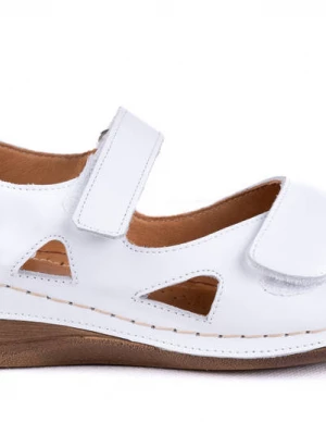 Białe sandały damskie komfortowe Łukbut skórzane Merg
