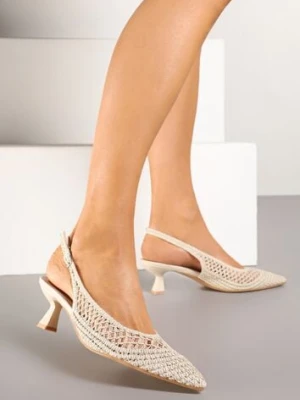 Zdjęcie produktu Białe Sandały na Kaczuszce Typu Slingback z Ażurową Cholewką Olzivia