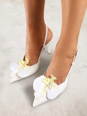 Białe Sandały na Obcasie Vices Bez Piety Ozdobione Kwiatem 3D Koriellea