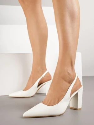 Białe Sandały na Słupku Slingback Halatia mulanka