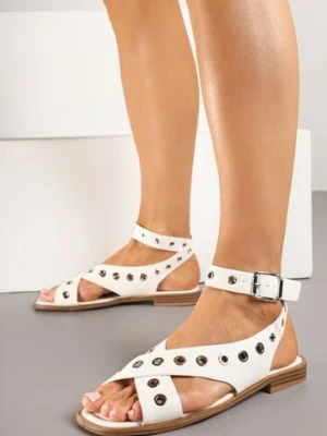 Białe Sandały Typu Gladiatorki z Kwadratowym Noskiem Zdobione Nitami Annivelle ideal