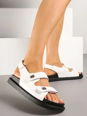 Białe Sandały z Ozdobnymi Aplikacjami Zapinane na Rzep Marielidia givana