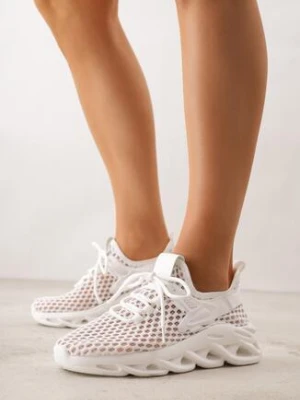 Białe Siateczkowe Buty Sportowe Sneakersy na Grubej Tłoczonej Podeszwie Telarienna joalice paris
