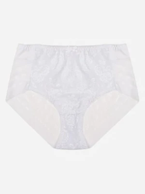Białe Siateczkowe Majtki Figi High Waist z Koronkowymi Zdobieniami Heylih
