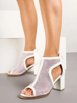 Białe Siateczkowe Sandały Stylizowane na Botki na Obcasie z Cyrkoniami Senarila mellisa