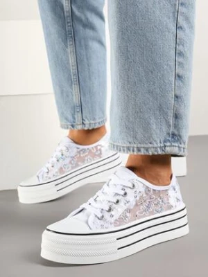 Białe Siateczkowe Trampki Vices na Platformie Zdobione Cekinami Telandria ballada