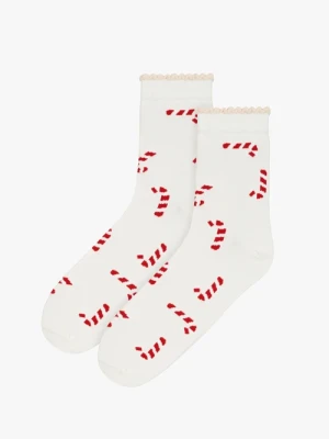 Białe skarpetki unisex w świąteczne cukrowe laski Ryłko