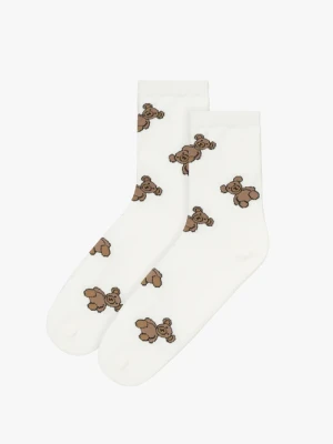 Białe skarpetki za kostkę damskie z misie Ryłko