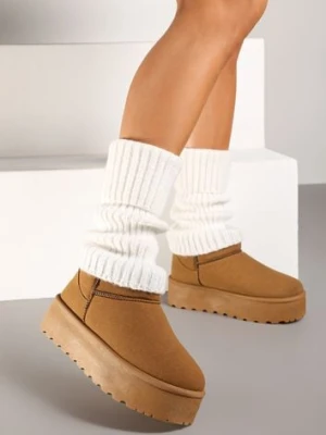 Białe Skarpety Getry z Ozdobnym Wywinięciem Ilamith