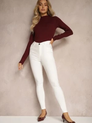 Białe Skinny Jeansy z Bawełną High Waist Lorie