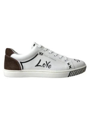 Białe skórzane brązowe Love Casual Sneakers Dolce & Gabbana
