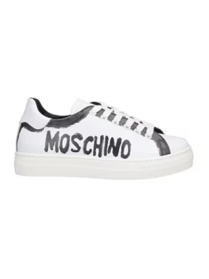 Białe skórzane buty dziecięce z dwukolorowym logo Moschino