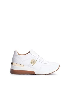 Białe skórzane sneakersy damskie na podwyższonej podeszwie Kazar