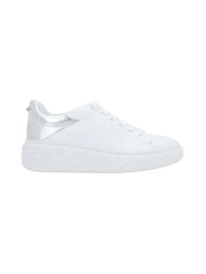 Białe Skórzane Sneakersy Flatform z Srebrnym Laminowanym Detalem Jimmy Choo