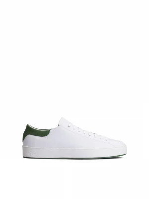 Białe skórzane sneakersy męskie ze wstawką z zielonego zamszu Kazar